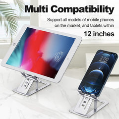 100% Aluminum Alloy Cell Phone and Tablet Adjustable Stand Ultra Thin Pocket Size Space Saving Carry-On, Retractable and Foldable, Sliver