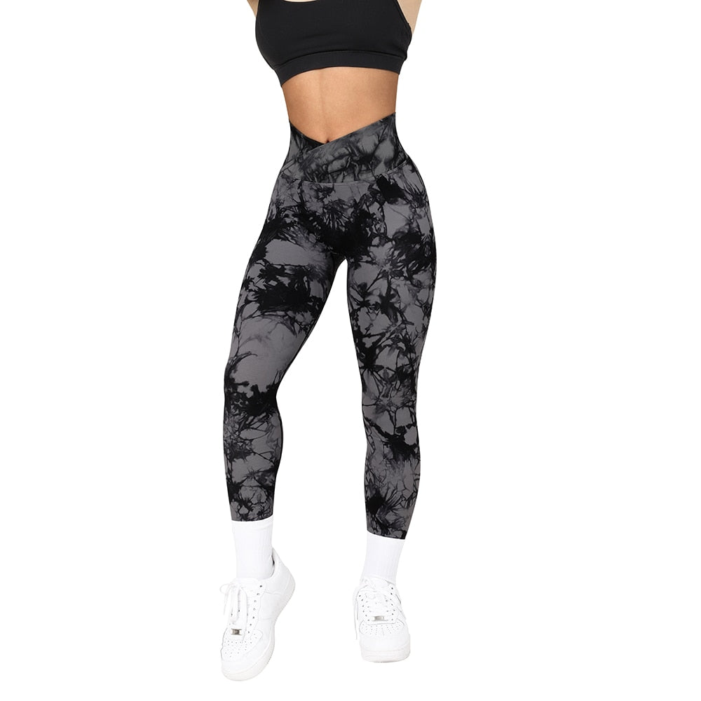 Xs-l Women Tie Dye Seamless Yoga Pants High Waist Leggings Scrunch Gym  Tights Workout Squat Scrunch Jogging Running Sportswear