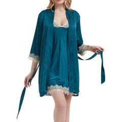 Uncia Active Chiffon Stain V-Nack Lace Nightwear Cami Robe Nightgown