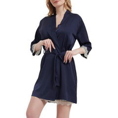 Uncia Active Chiffon Stain V-Nack Lace Nightwear Cami Robe Nightgown